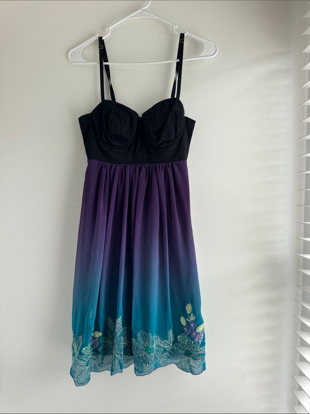Guess Strapless Ombre Black to Teal Purple Dress